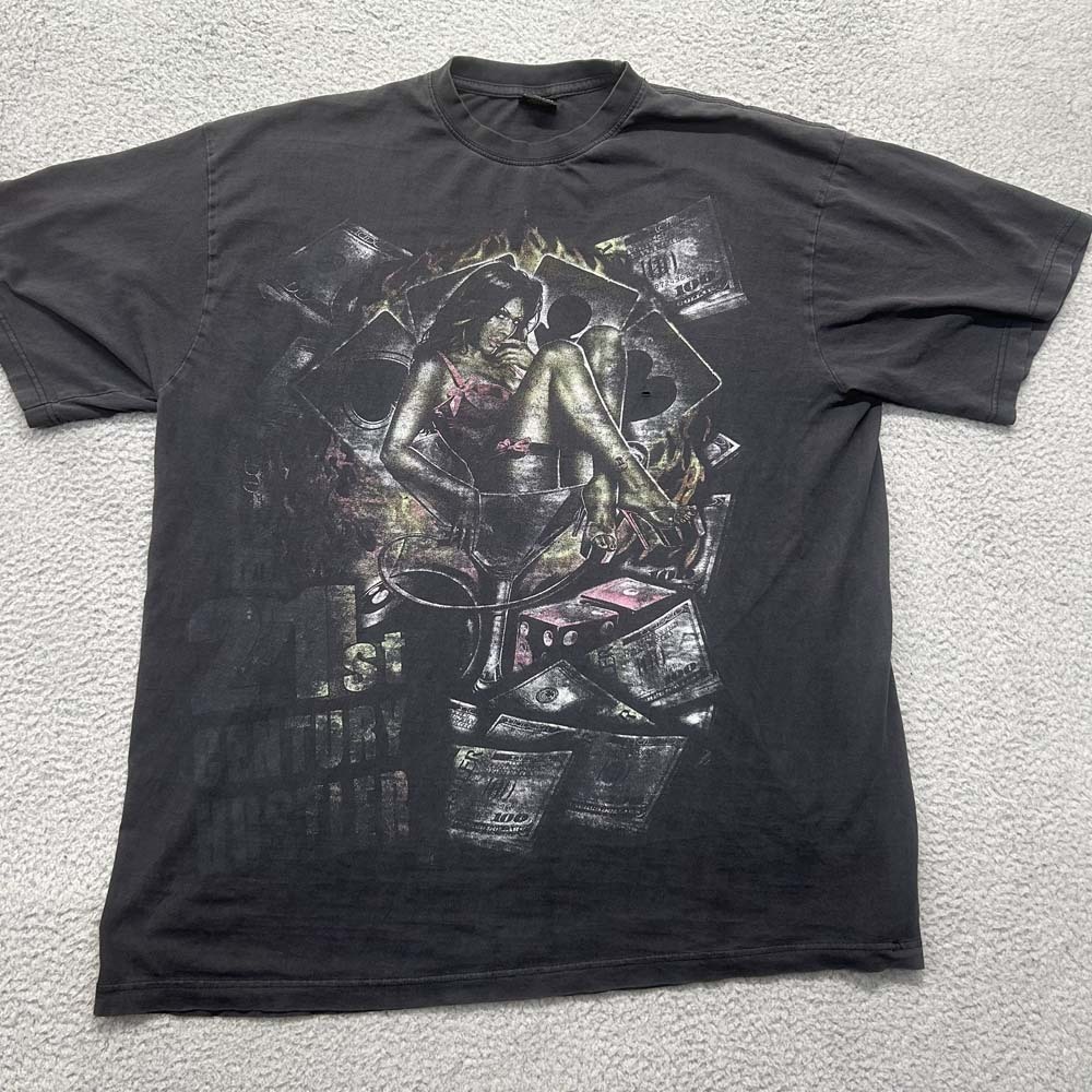 Pin up T-Shirt Mens 2XL Sexy Lingerie Heels Money Cards Graphic T Flaw